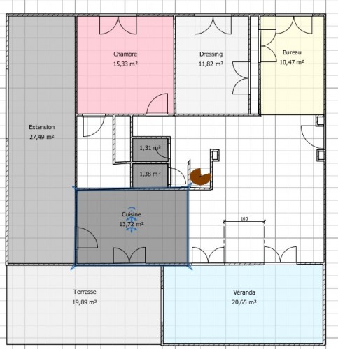 Plans approximatifs de la maison et des extensions envisagées (niveau rez de chaussées)